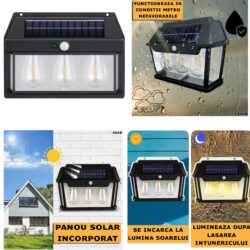 Lampa Solara Led cu Senzor de Miscare 24x17cm de Perete, cu 3 Becuri 888-3W