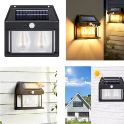 Lampa Solara Led cu Senzor de Miscare 16x17cm de Perete, cu 2 Becuri 888-2W