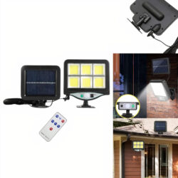 Lampa Solara LED 15x14cm cu Panou Solar 13x12cm,  de Exterior 128-4COB Senzor de miscare, Telecomanda, Rezistenta la Apa Engos